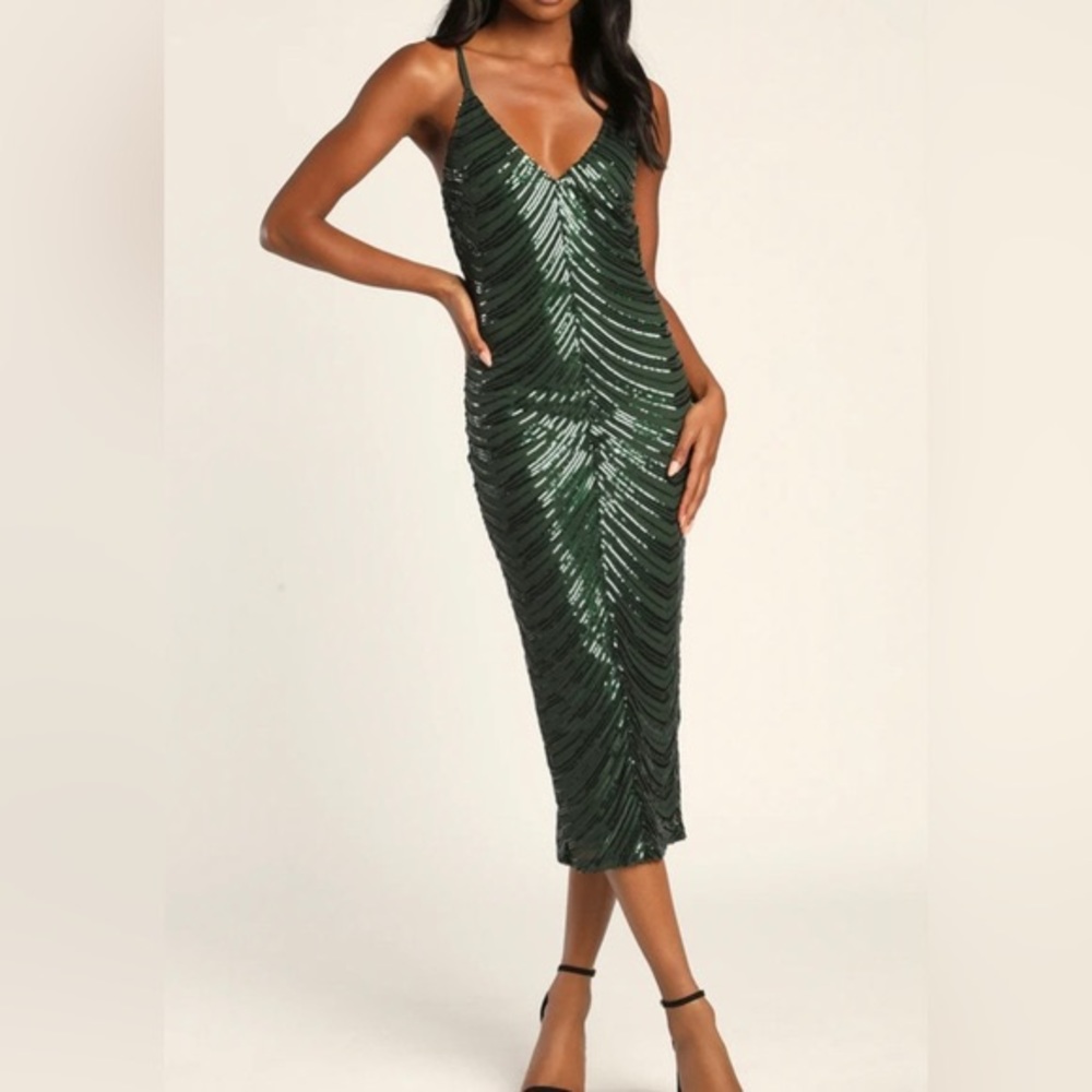 Lulu's Green Sequin Midi Dress